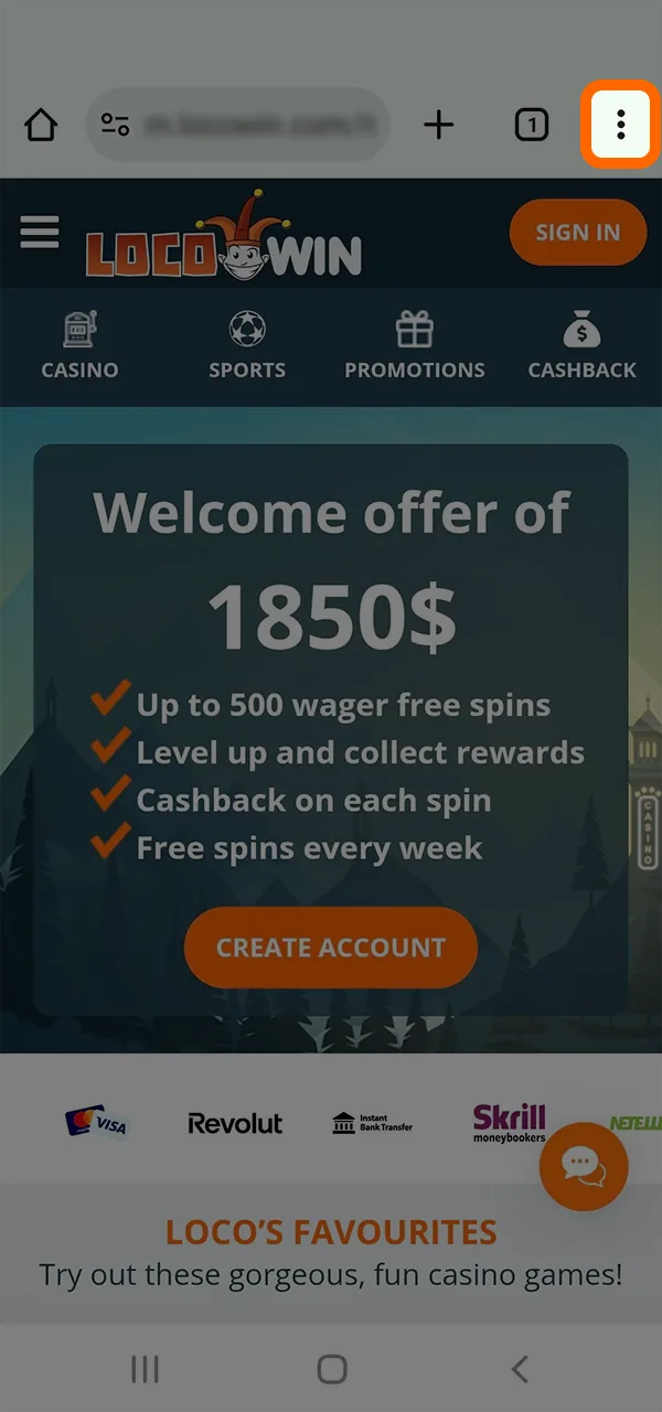 Open je browsermenu en krijg de LocoWin app in een paar klikken.