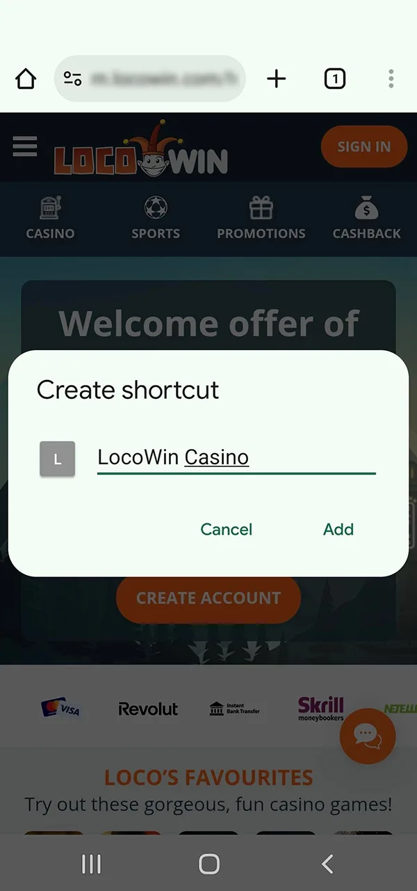 Maak in een paar tellen een snelkoppeling voor Casino LocoWin.